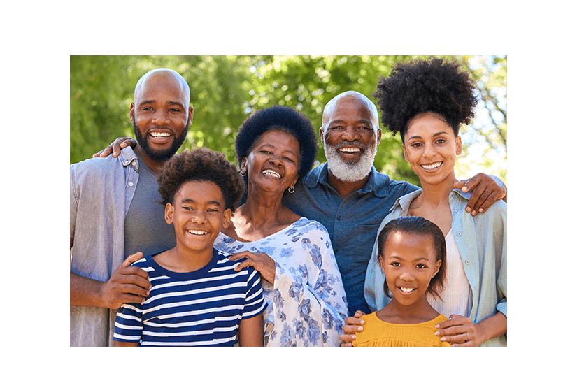 Diverse age group of African American Family smiling