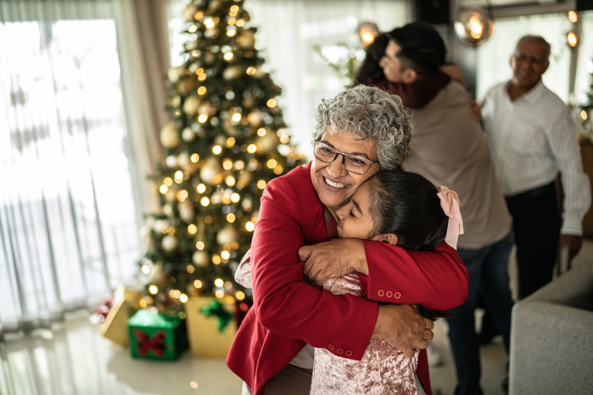 Hugging grandma at Christmas