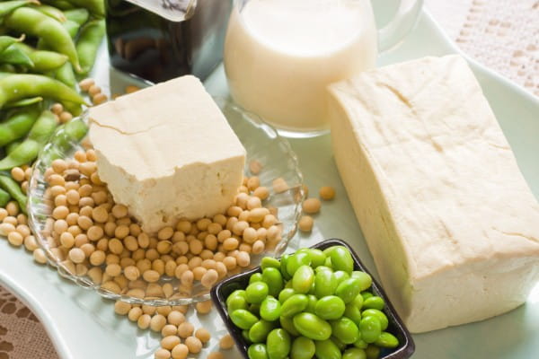 Soy products laid on a table